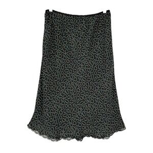 Worthington Reversible Midi Skirt Black Blue Geometric Lace Trim Size 12